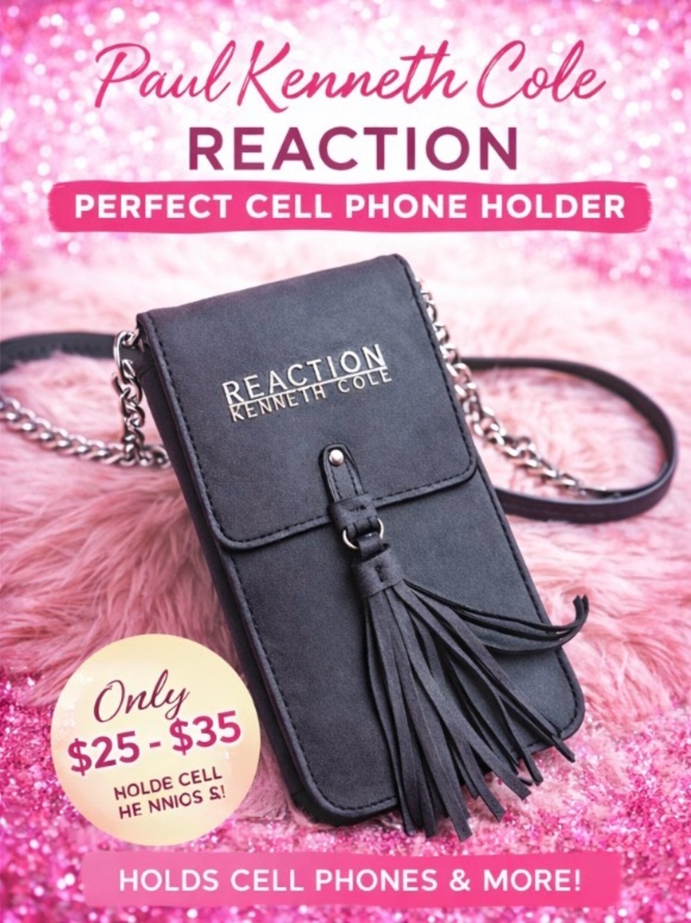 Kenneth Cole Reaction Black Crossbody Phone Pouch with Tassel